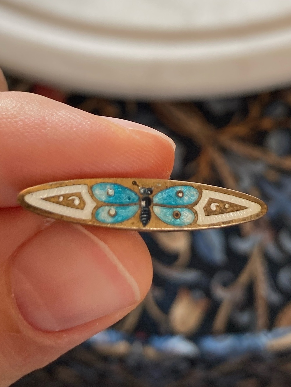 Antique Art Deco Enameled Butterfly Lingerie/Lace Pin